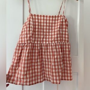Orange and White Gingham Tank Top